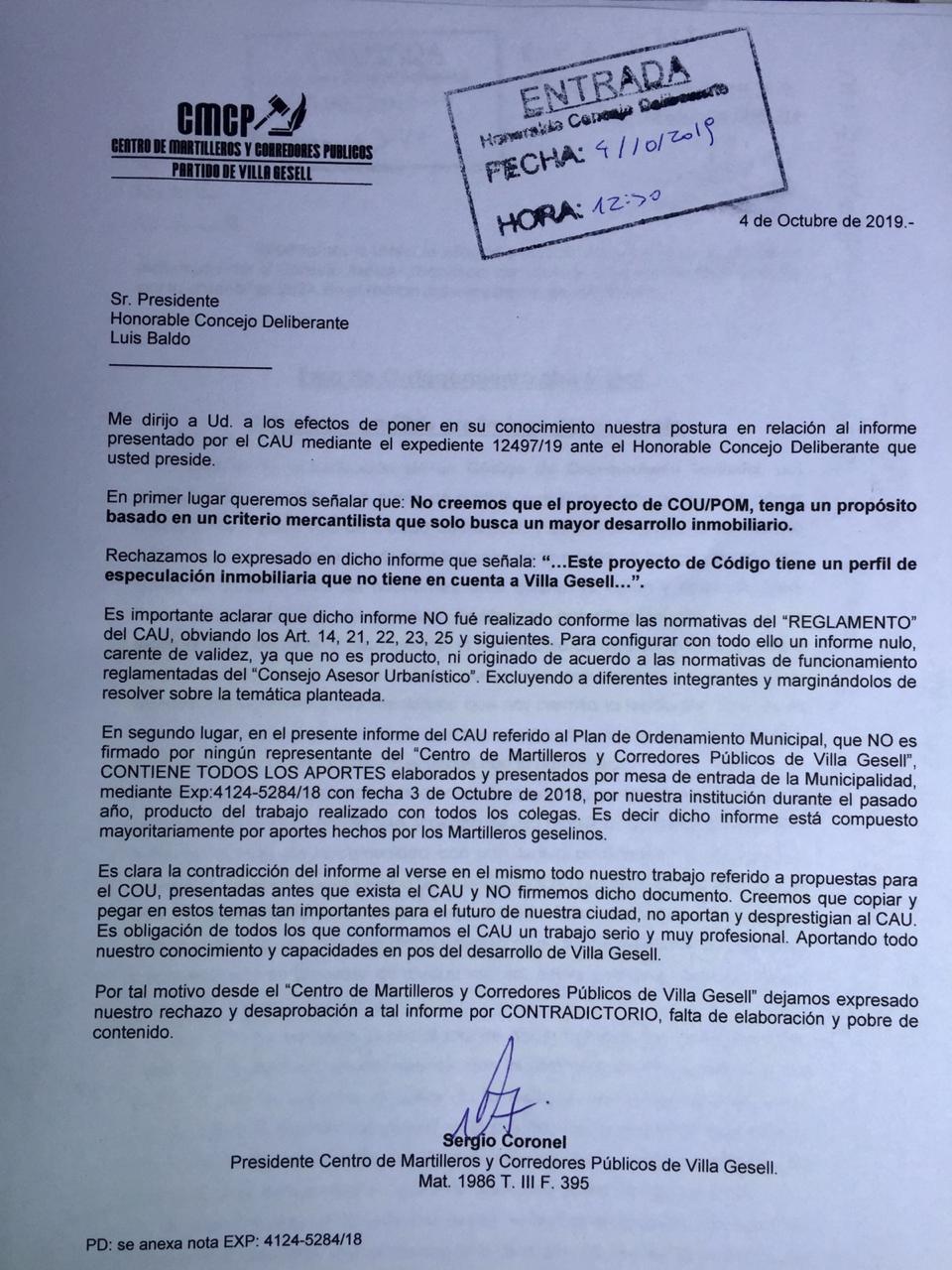 carta martilleros por cau